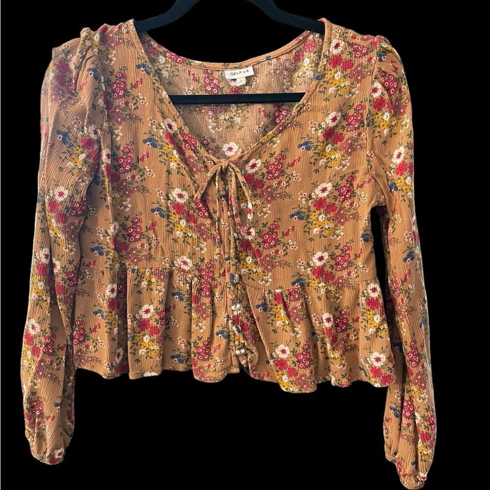 LONG SLEEVE RUFFLED CROP TOP BY SELF ESTEEM, medium